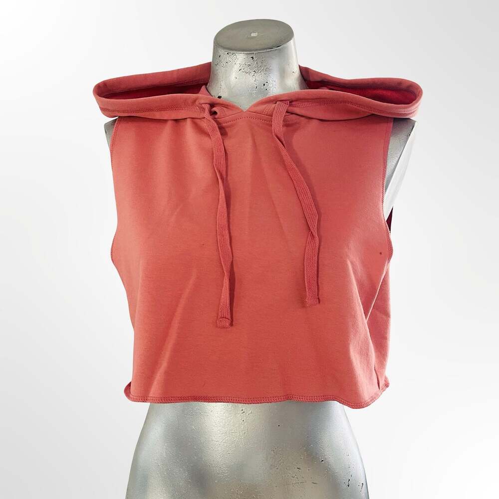 Forever 21 Women's Sleeveless Cropped Hoodie Tank Top in Coral